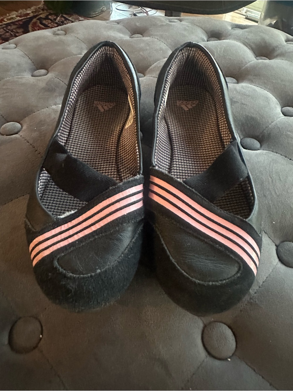 adidas Black Slip-On Flats with Pink Stripes
